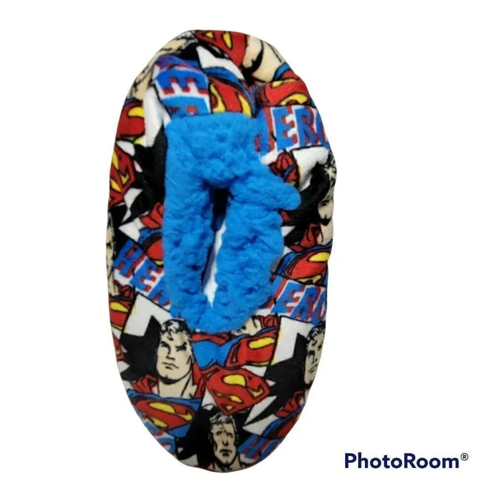 Superman Slipper‎ Socks Child M/L Shoe Sz 13-4 Hero Superhero Fuzzy Babba NWT